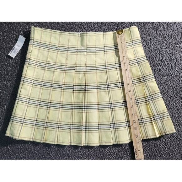 Y2k No Boundaries Plaid Pleated Mini Skirt Yellow Schoolgirl Style L (11-13) - Picture 3 of 6